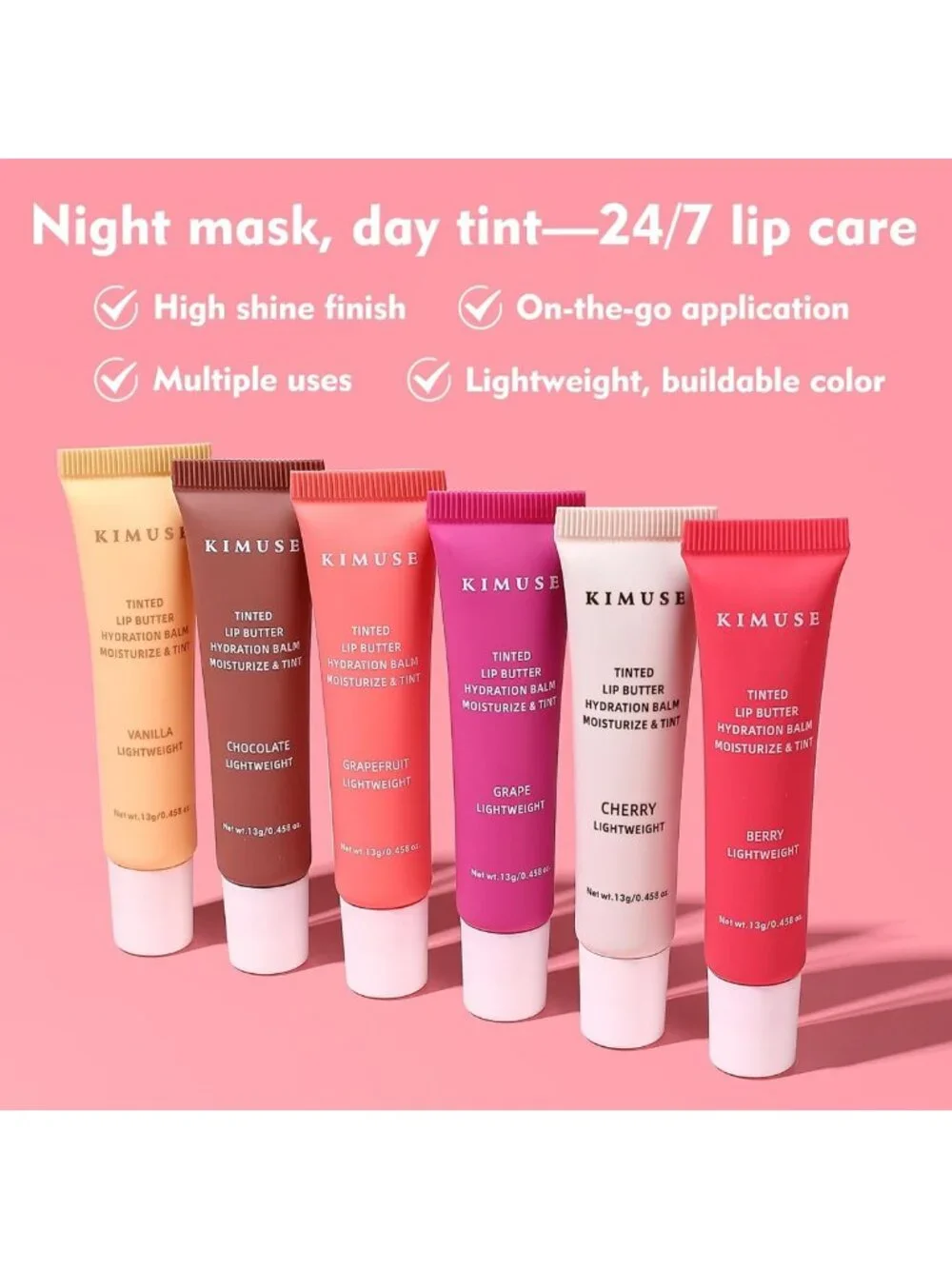 Tinted Lip Butter Balm Set - 6 Sheer Shades, Instant Shine, Vegan & Moisturizing